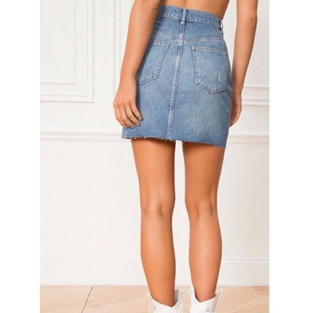 Free People Hallie Distressed Short Mini Denim Skirt in Midstone Sz 28 - Image 3
