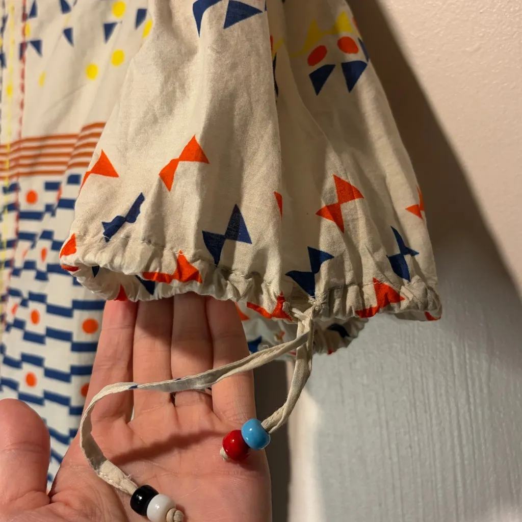 FLOE- Vibrant Geometric Patterned Ruffle Tassle Beads Super Wide Leg Jumpsuit- S - Image 5