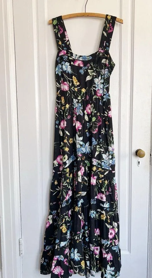 MISA • Anthropologie Aurelia Flouncy Floral Midi Dress maxi black floral linen - Image 3