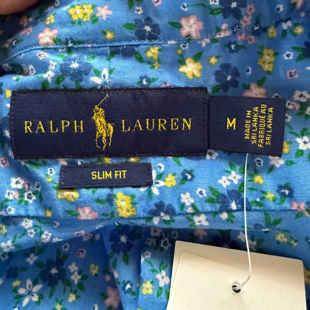Ralph Lauren blue floral long sleeve collared button down shirt women's size M - Image 9