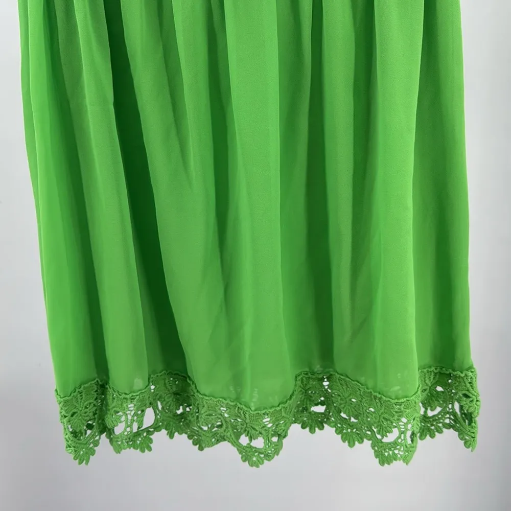 Umgee Green Mini off the shoulder lace trim detail dress M lined bright festival - Image 5