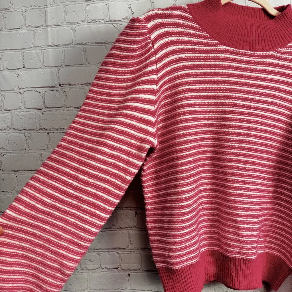Strut and Bolt New hot pink striped fuzzy sweater size large mock neck girly - Image 4