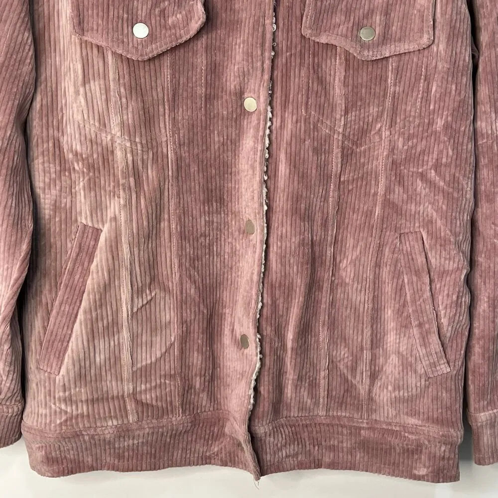 POL Dusty Pink Fleece Lined Rugged Raw Hem Corduroy Jacket Shacket Size M NWOT - Image 4