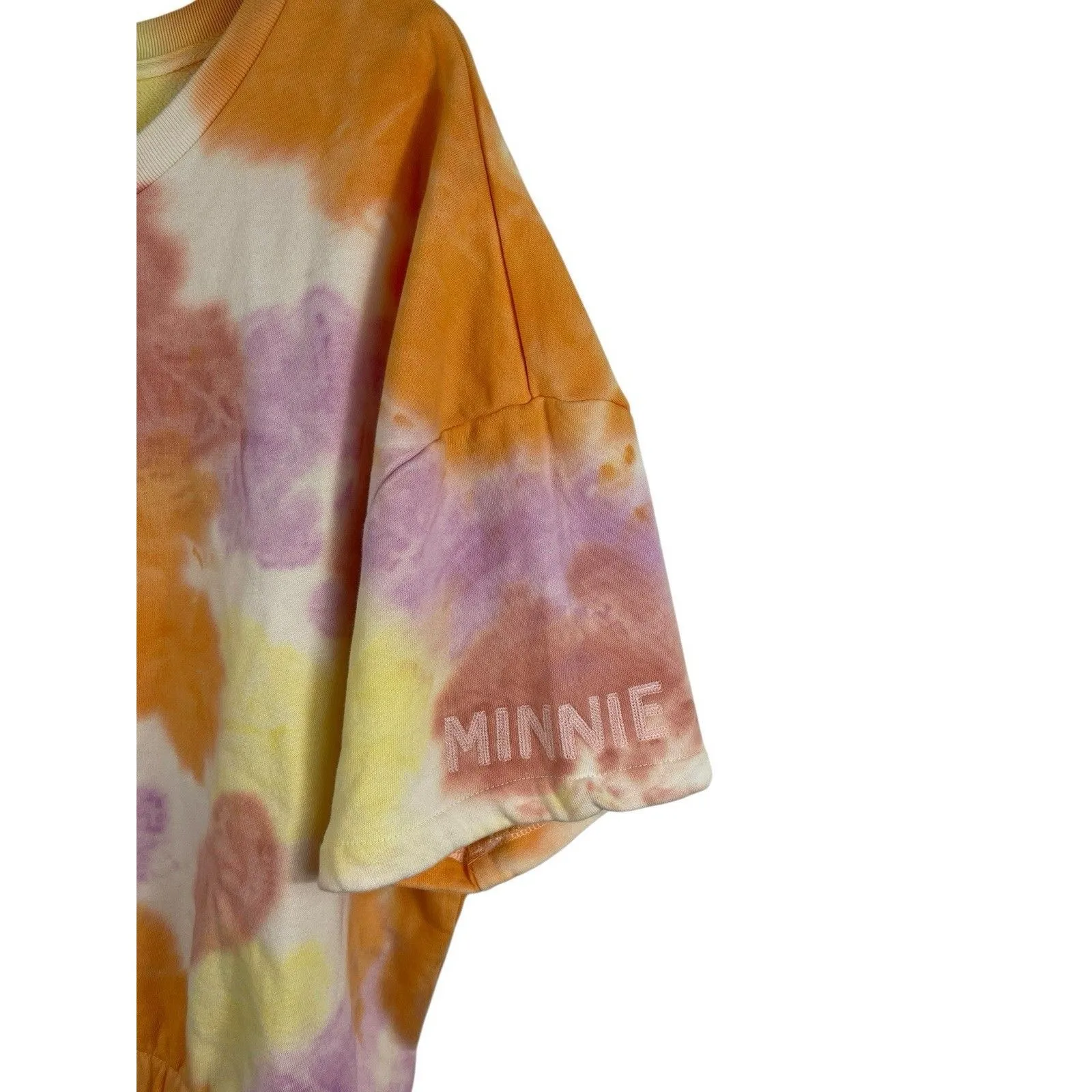 Disney Minnie Mouse Tie Dye Sweatshirt 1X Orange Purple Crop Short Sleeve - Image 3