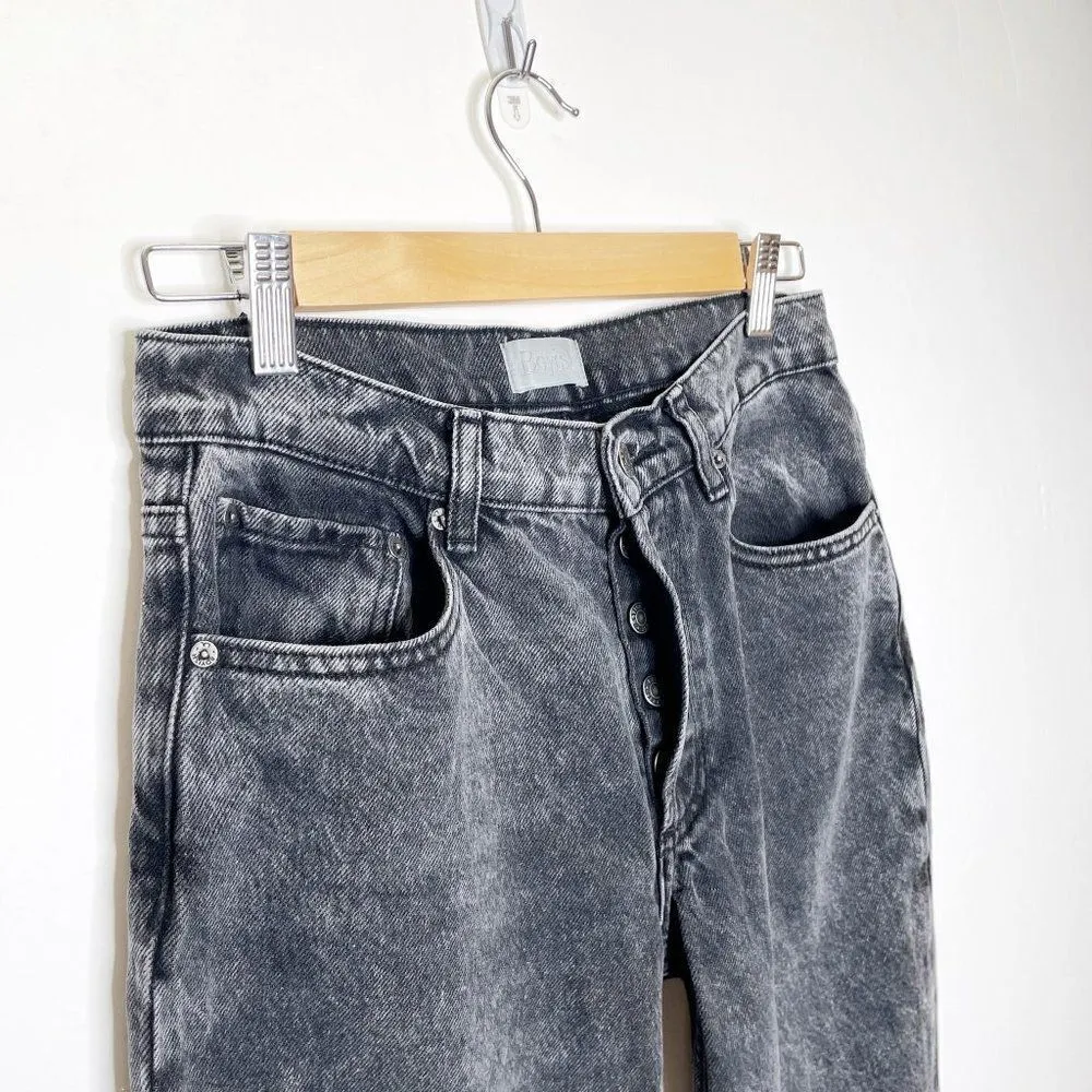 Boyish High Waisted Straight Leg Jean Raw Hem Button Fly Washed Black 26 - Image 4