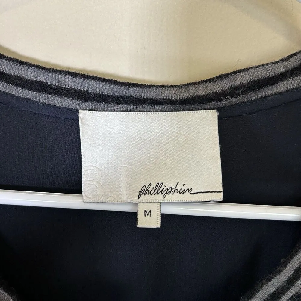 3.1 Phillip Lim Medium Dress Gray Navy Stripe Raglan Lightweight Wool Silk Blend - Image 2
