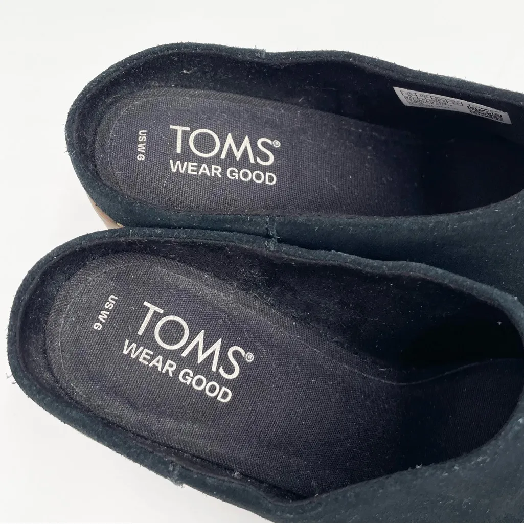 TOMS Women's Evelyn Block Heel Slip On Mules Size 6 Black Suede Leather Shoes - Image 4