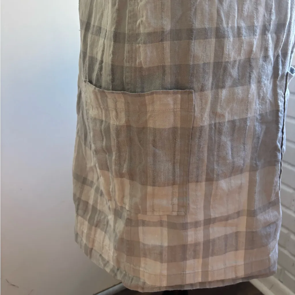 Eileen Fisher Linen Blend Boat Neck Checkered Shift‎ Dress small petite workwear - Image 3