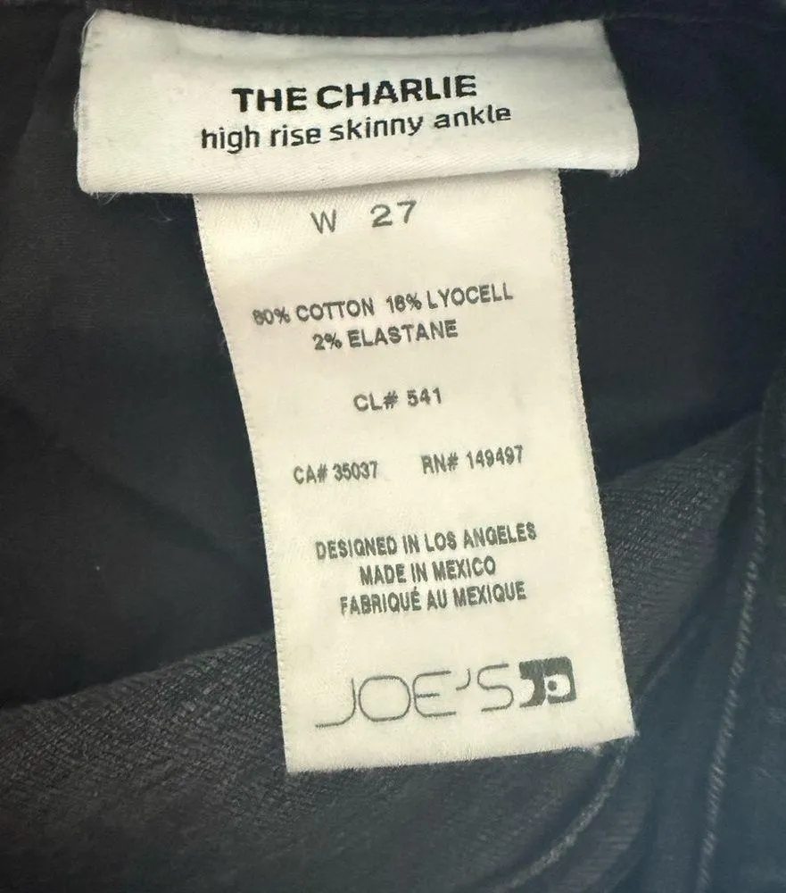 Joe's Jeans The Charlie High Rise Skinny Ankle Distressed Black Denim Size 27 - Image 8