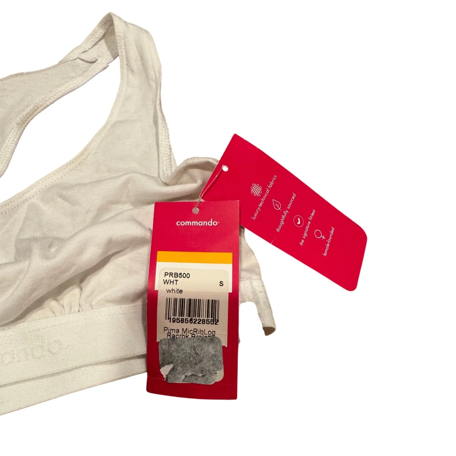 commando Soft-Rib Logo Racerback Bralette Pima Cotton PRB500 White S - Image 2