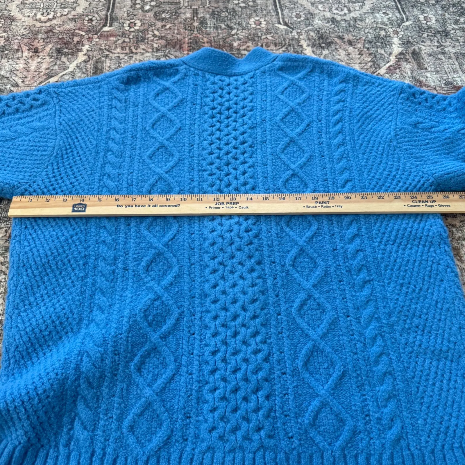 J.Crew Chunky Cable Knit Cardigan Sweater  Blue Alpaca Wool Blend – Women's XL - Image 6