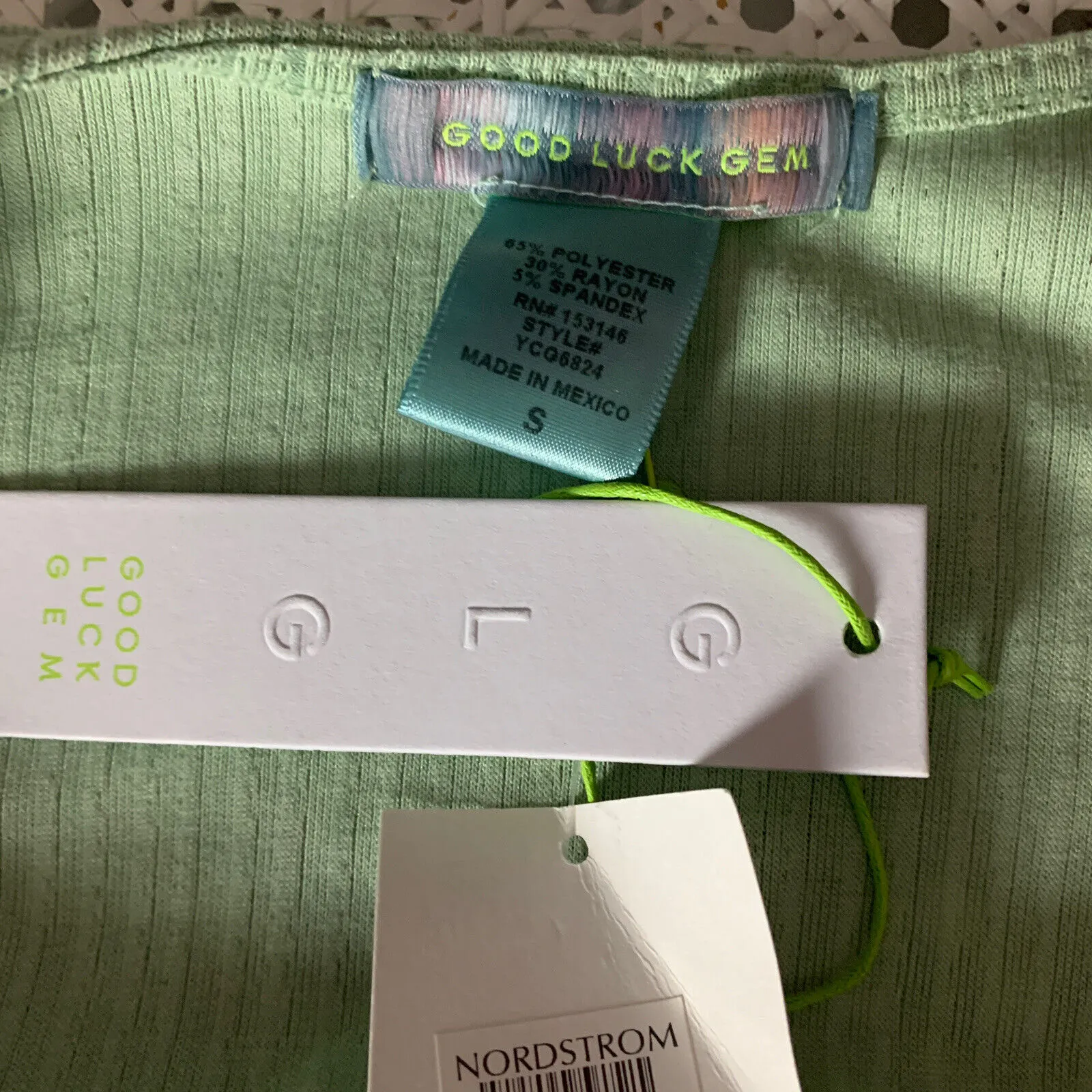 Twist Front Crop Top SMALL Festival Balloon Sleeves Plunging Pistachio Green NEW - Image 4