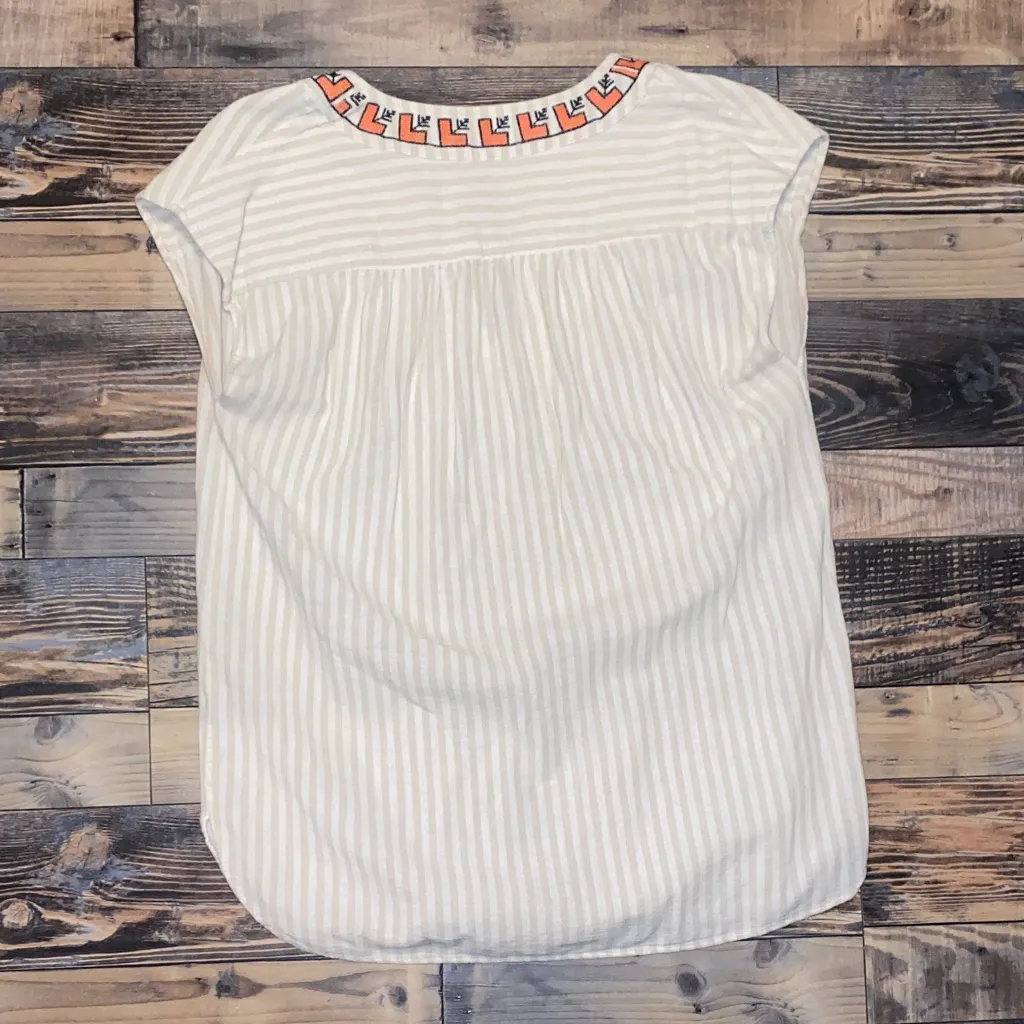 Madewell Beige Striped Embroidered Top with Orange and Blue Embroidery - Image 4