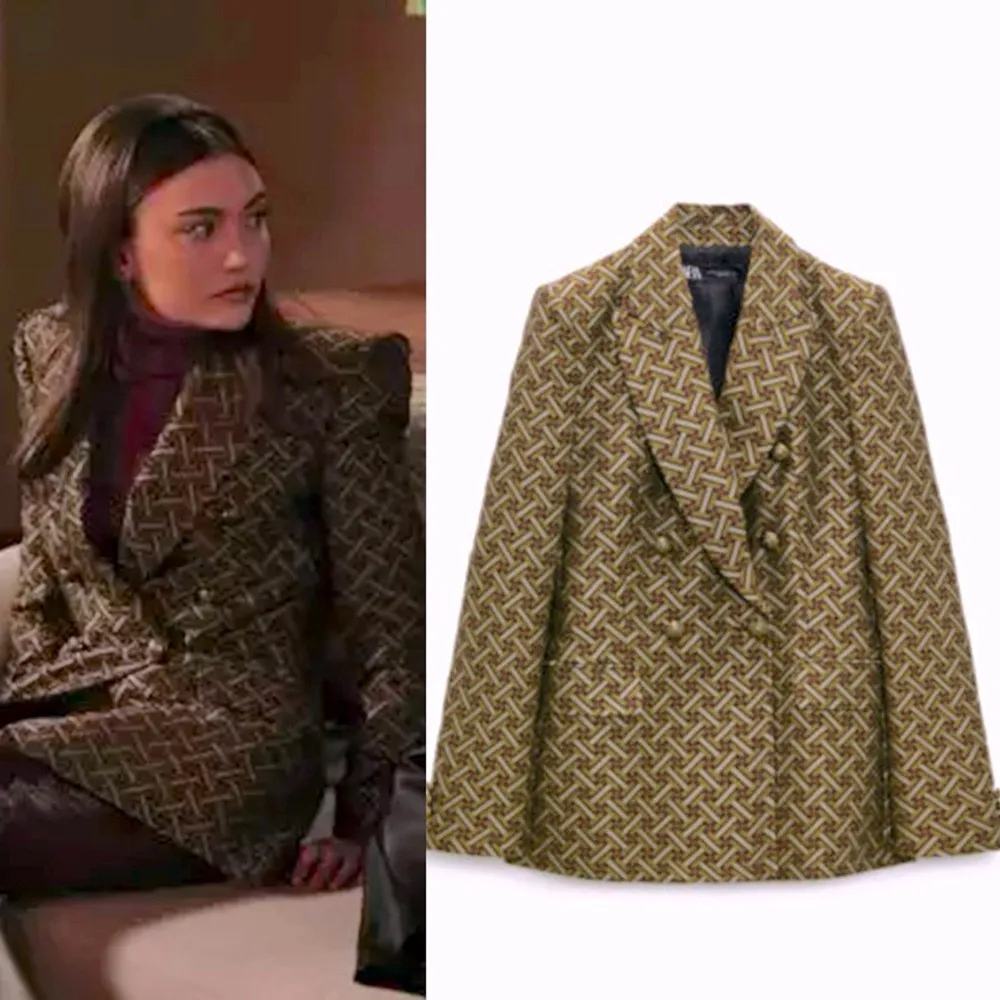 Zara Geometric Pattern Blazer Green & Brown Daniela Nieves Blazer Size XS NEW - Image 2