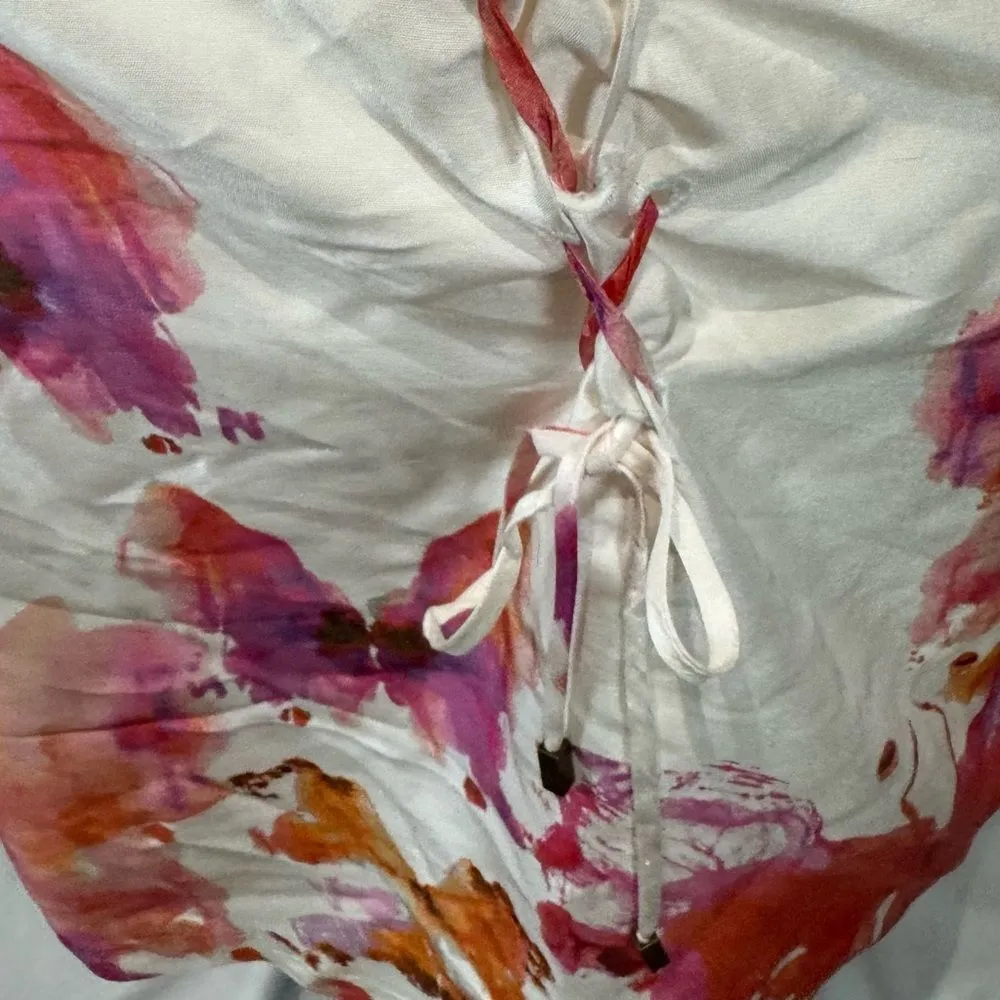 100% silk lace up abstract print dress size 6 - Image 4