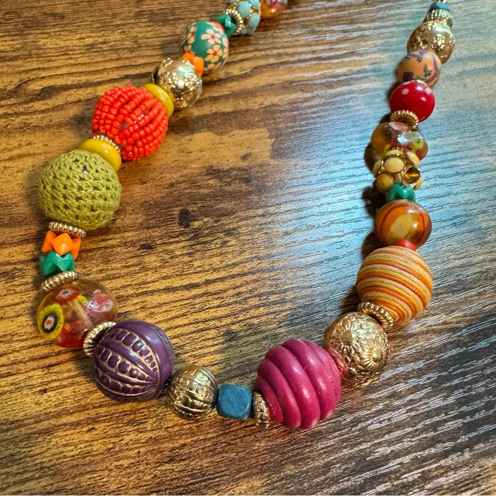 Vintage M. Haskell Bohemian Chunky Mixed Bead Necklace - Image 2