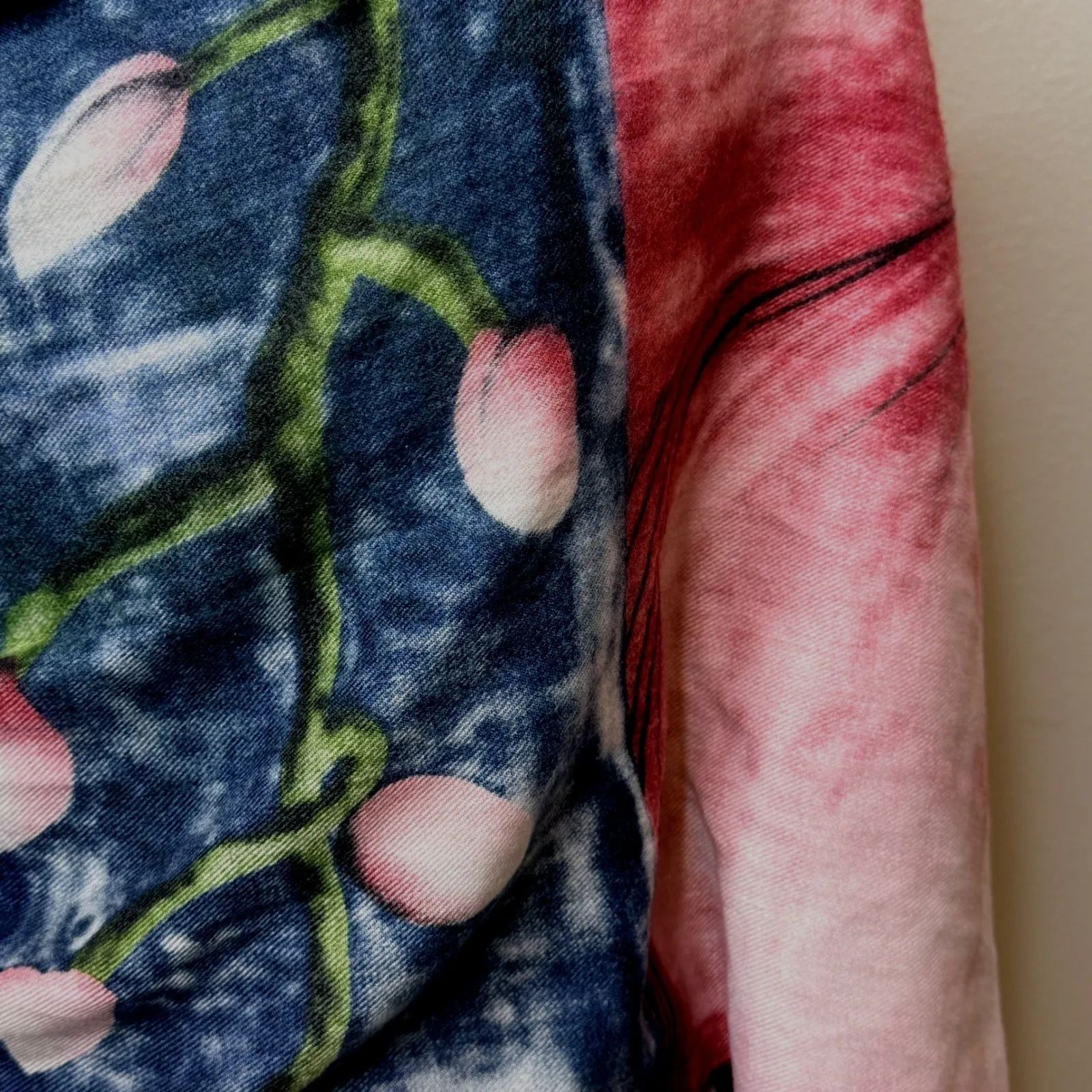 Pantonight Oversized Soft Floral Scarf Shawl Red Blue Artistic Print - Image 5