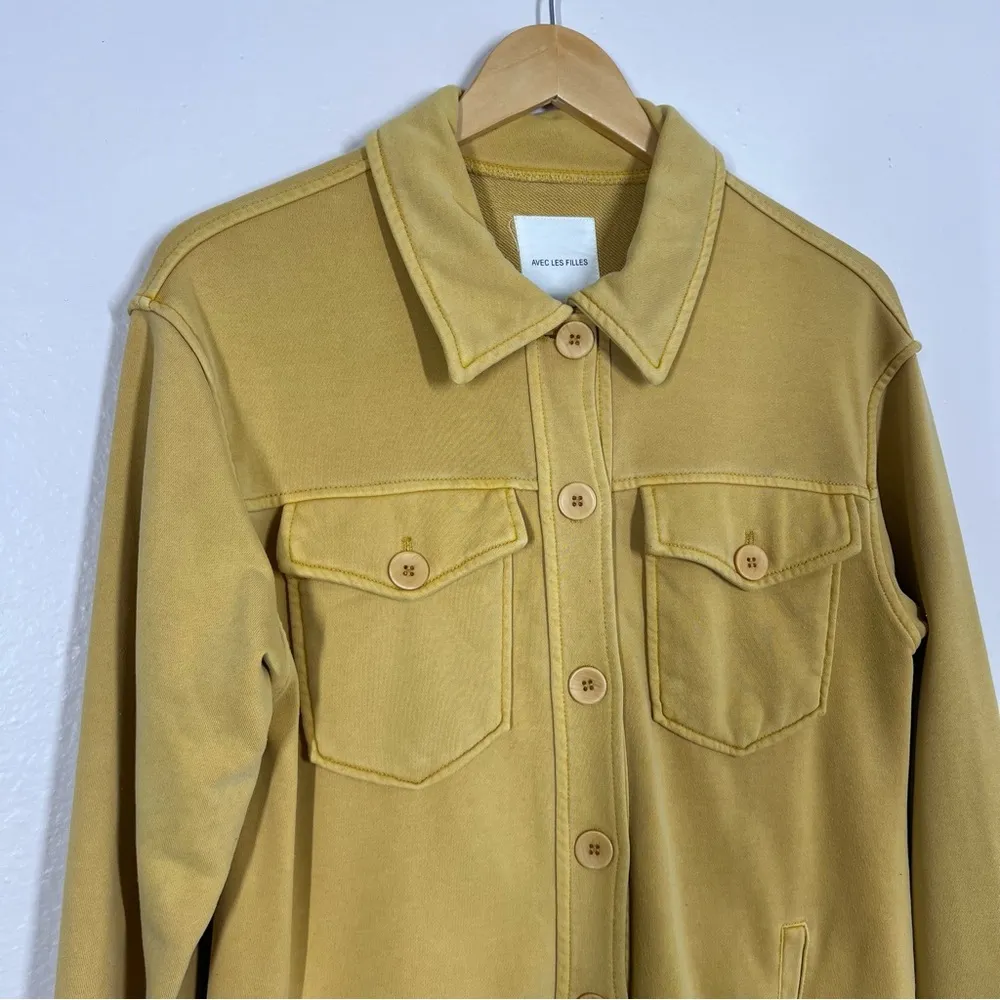 Avec Les Filles Mustard Yellow French Terry Button Down Shirt Jacket Shacket - Image 4