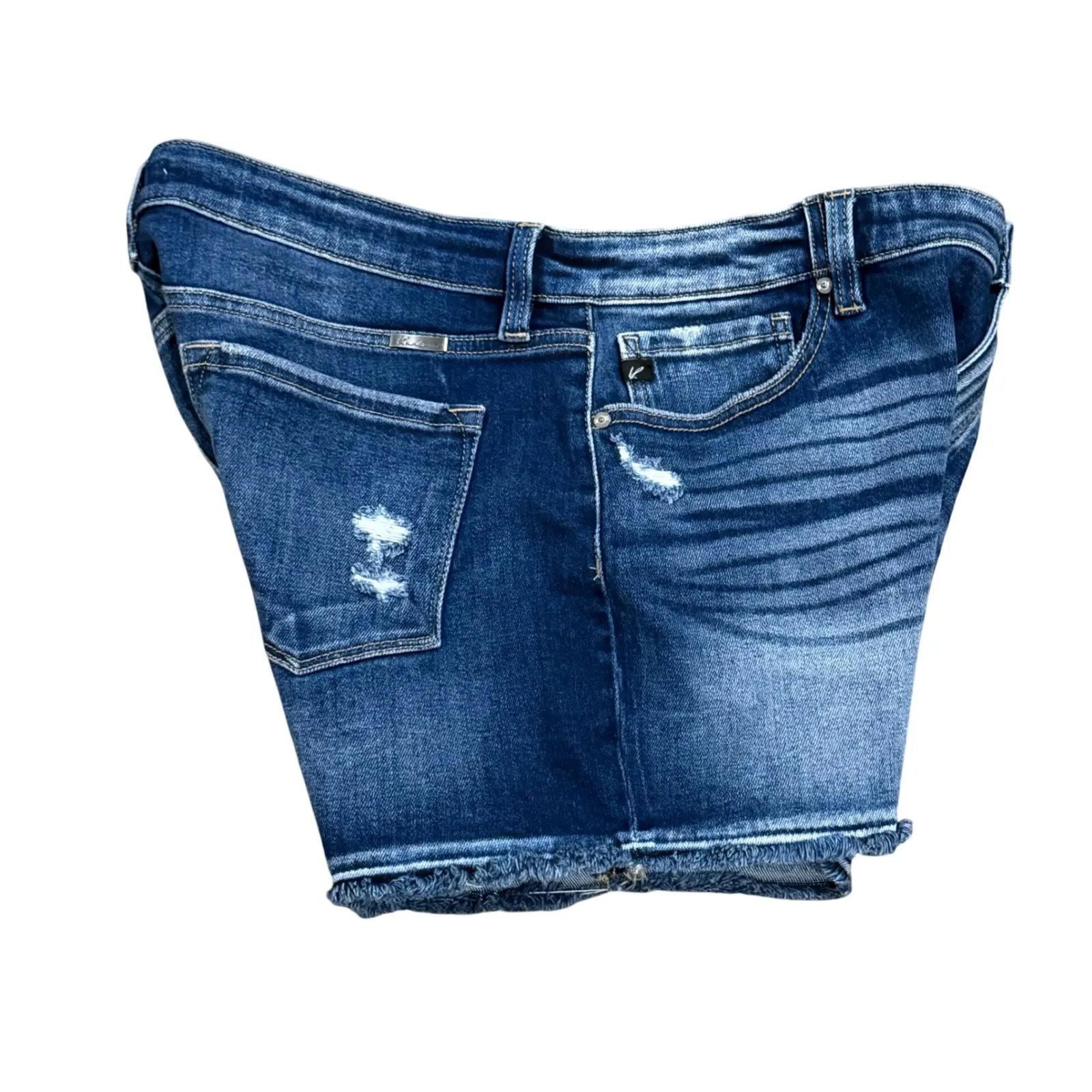Kan Can Distressed Denim Shorts Womens Size 32 Dark Wash Raw Hem Blue - Image 3