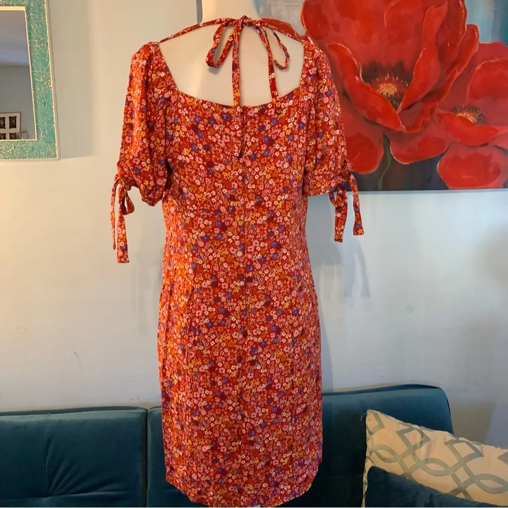 Altar'd State Dress Red Floral Boho Hippie Cottage Fairy Whimsical Tie Back L - Image 4