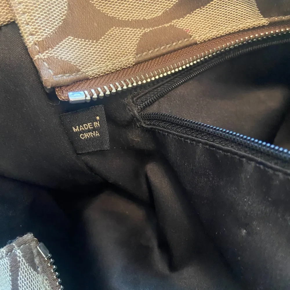 Coach F14941 Tan Black Laura Signature Monogram Canvas Shoulder Purse Authentic - Image 12