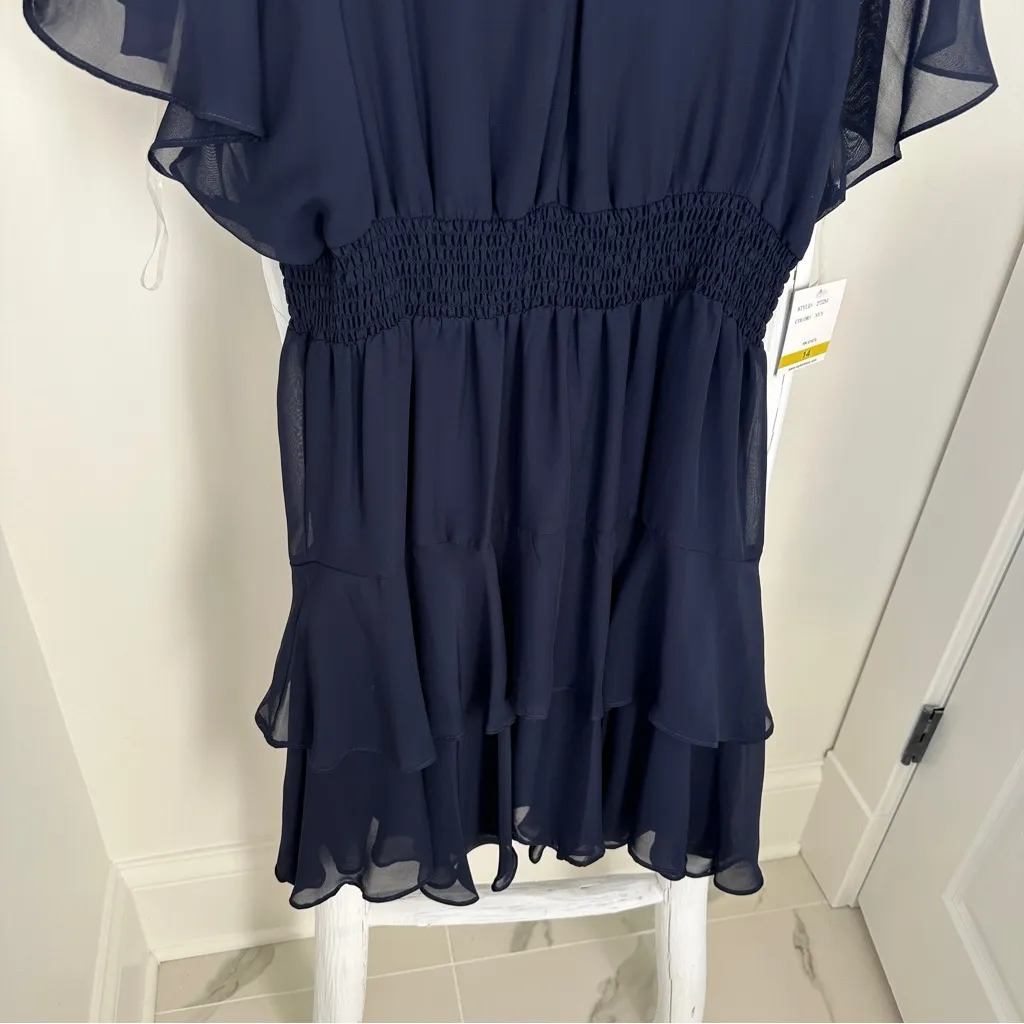Taylor Ruffle Dress with Smocked Waist Navy Blue Size 14 - Image 6