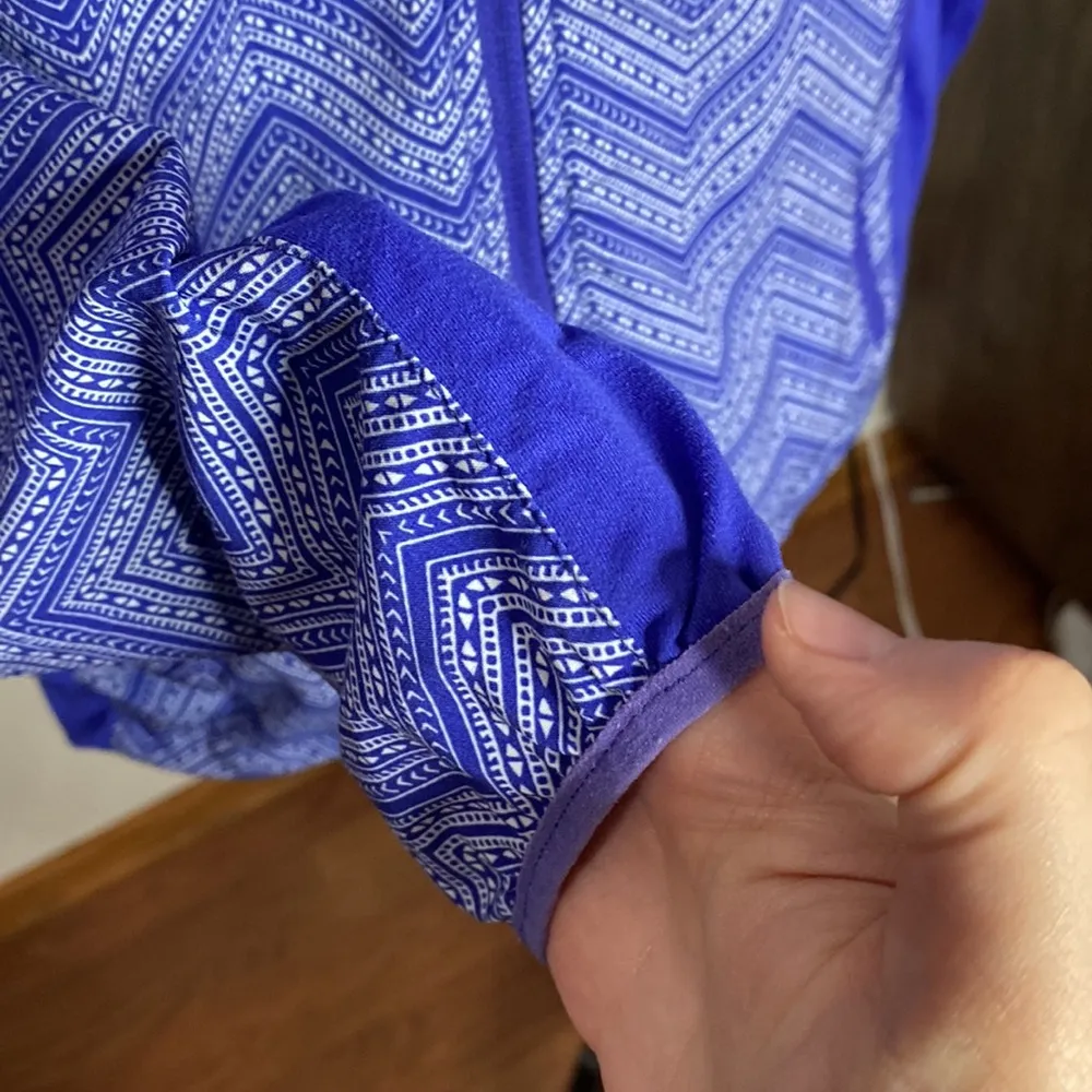 Prana purple color block Chevron print high neck packable zip windbreaker sz S - Image 8