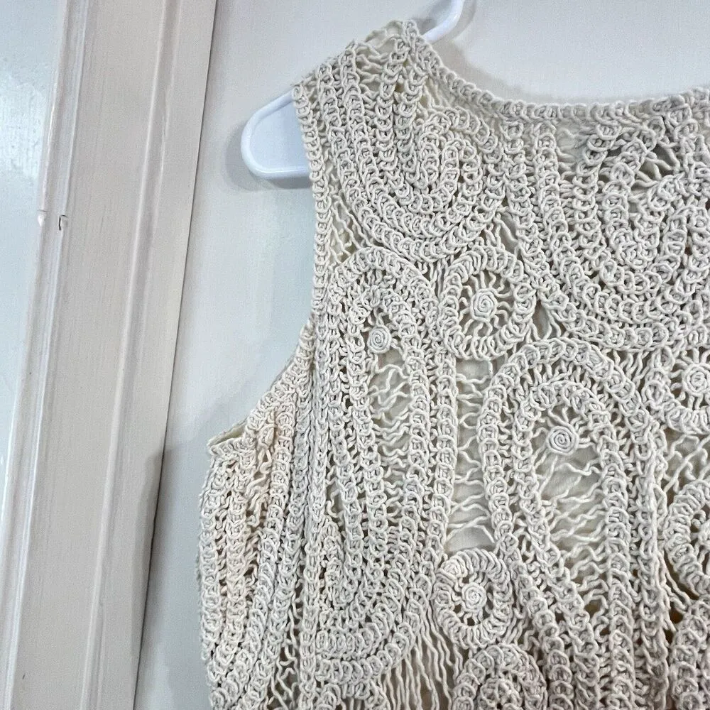 Cato Womens XS Ivory Beige Knee-Length Crochet ASYMMETRICAL Dress Boho - Image 8