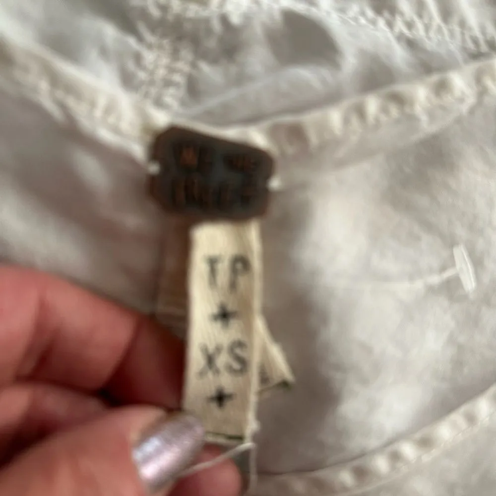 We The Free by Free People White Sheer Cropped Boxy Top Pocket Detail Silk XS - Image 3