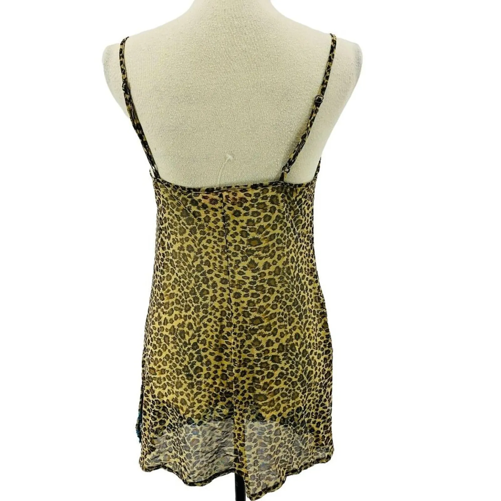 Vintage Y2K Victoria's Secret Babydoll Sheer Leopard Teal Embroidered Nightie M - Image 3