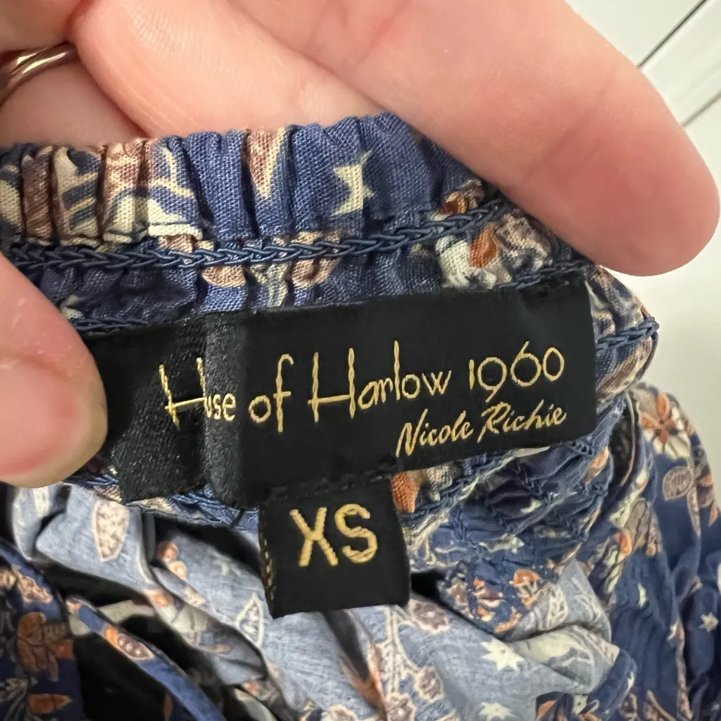 House of Harlow 1960 Natassia Floral Smocked Dress Blue Size XS - Image 7