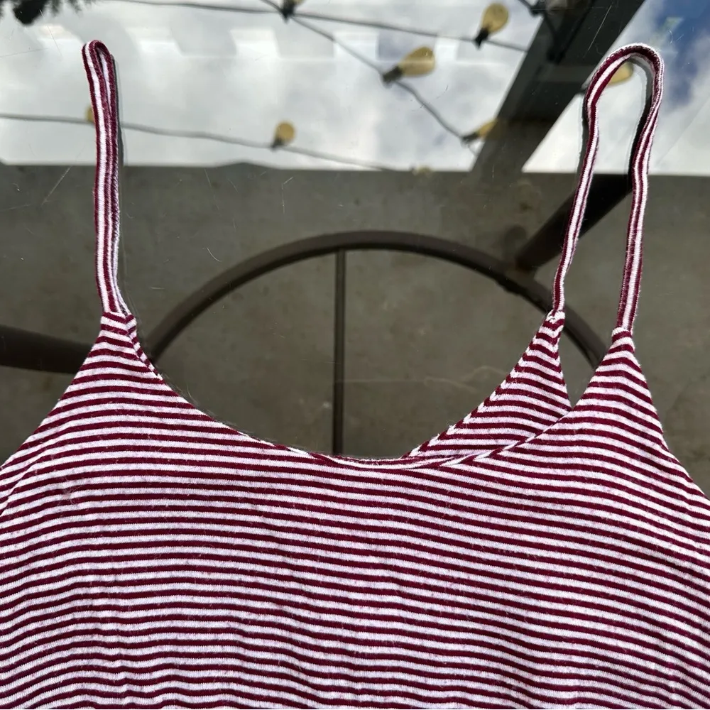 Brandy Melville Striped Spaghetti Strap Flowy Tank Top in Burgundy/White - Small - Image 3