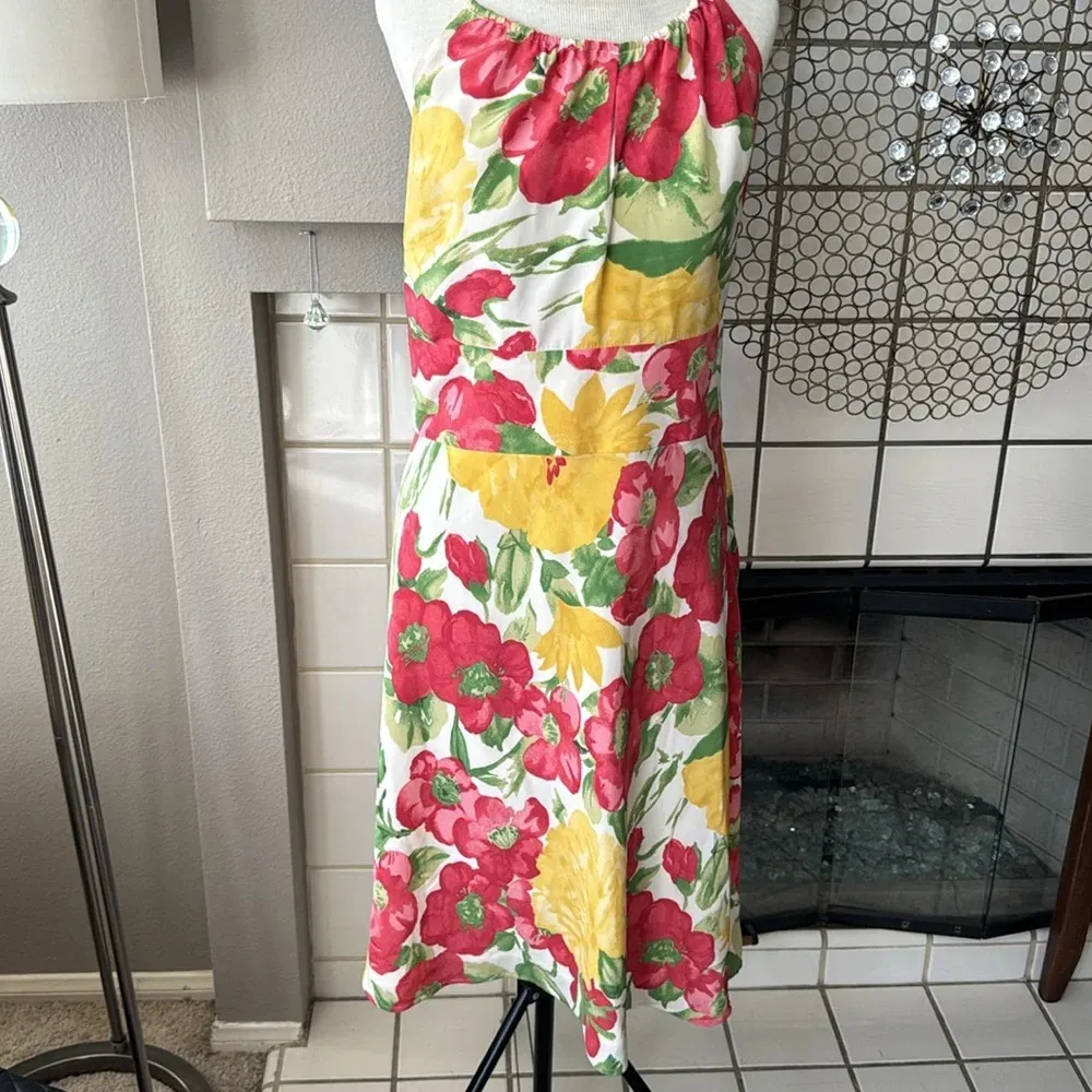 Loft yellow white pink floral silk halter dress size 6 - Image 2