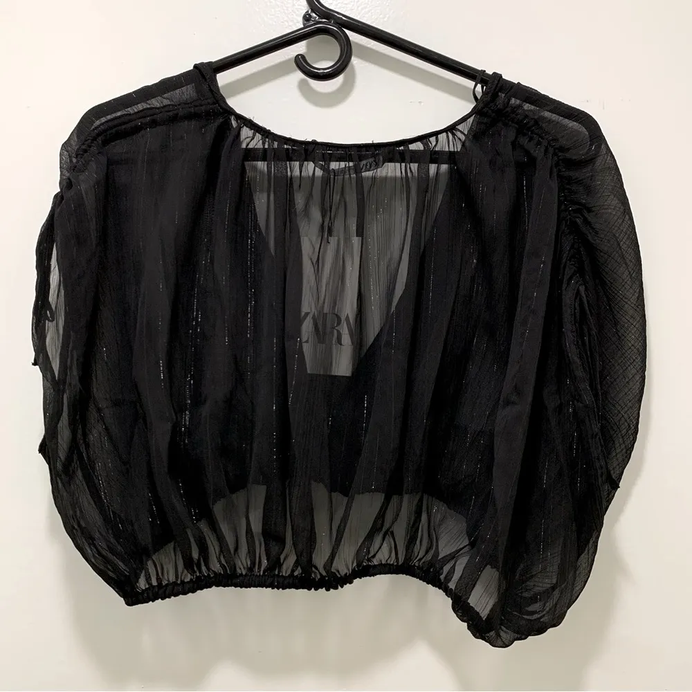 ZARA METALLIC THREAD SHEER CROP TOP in Black Gold, Size XS, NWT - Image 8