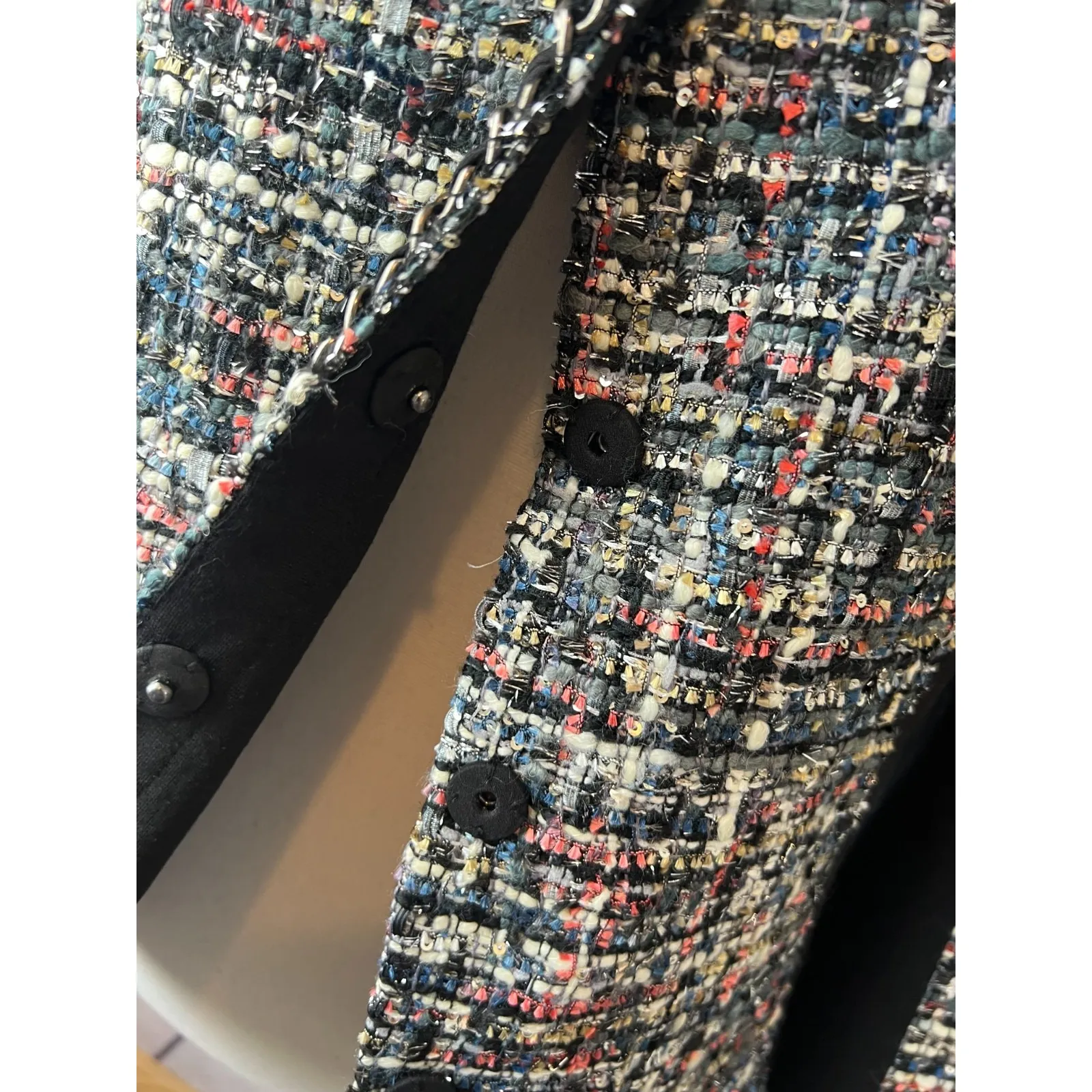 Boston Proper Tweed Jacket Cardigan size 8 Blazer Wool Blend Beaded Metallic - Image 7