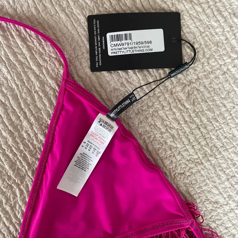 NWT Pretty Little Thing Hot Pink Draped Tassel Triangle Bikini Top - Image 4