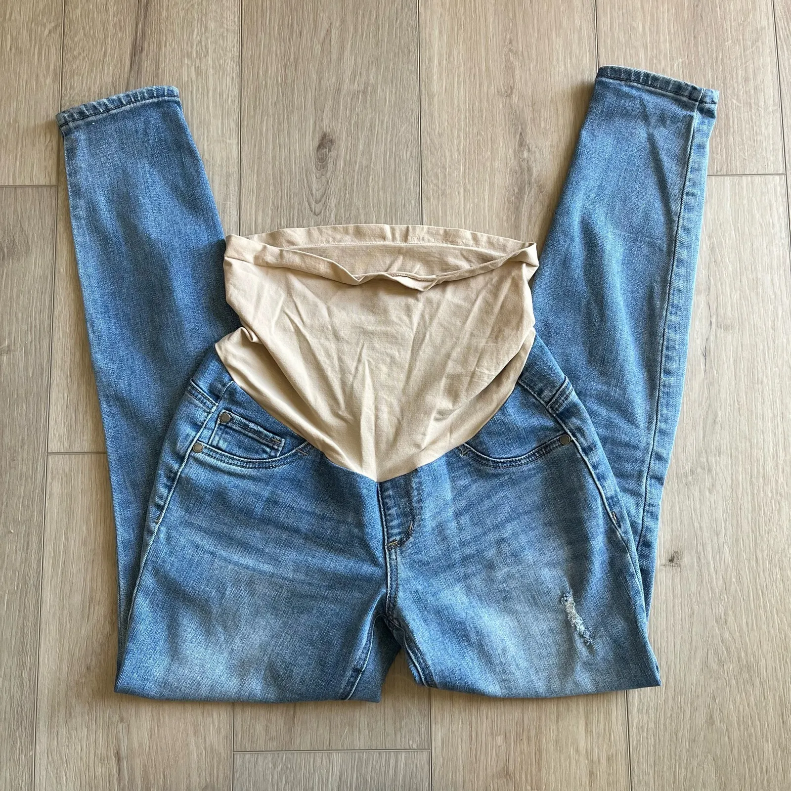 Indigo Blue Maternity Light Wash Distressed Skinny Jean Size S - Image 1