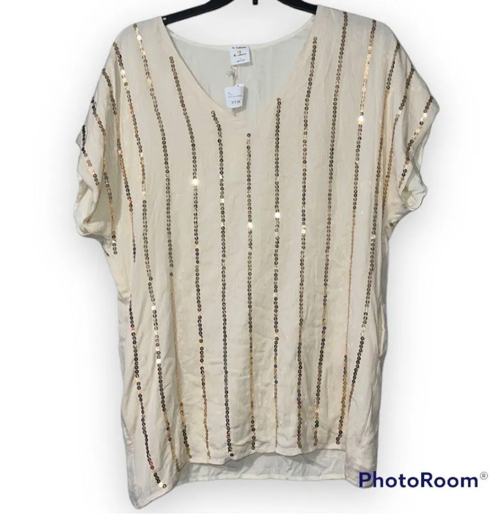 By Together small tunic mini dress striped gold sequins lined with pockets - Image 9