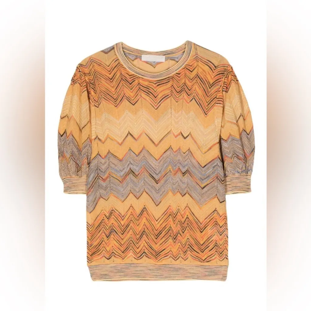 Ulla Johnson Priscilla Chevron Puff Sleeve Knit short sleeve yellow blue zigzag - Image 4