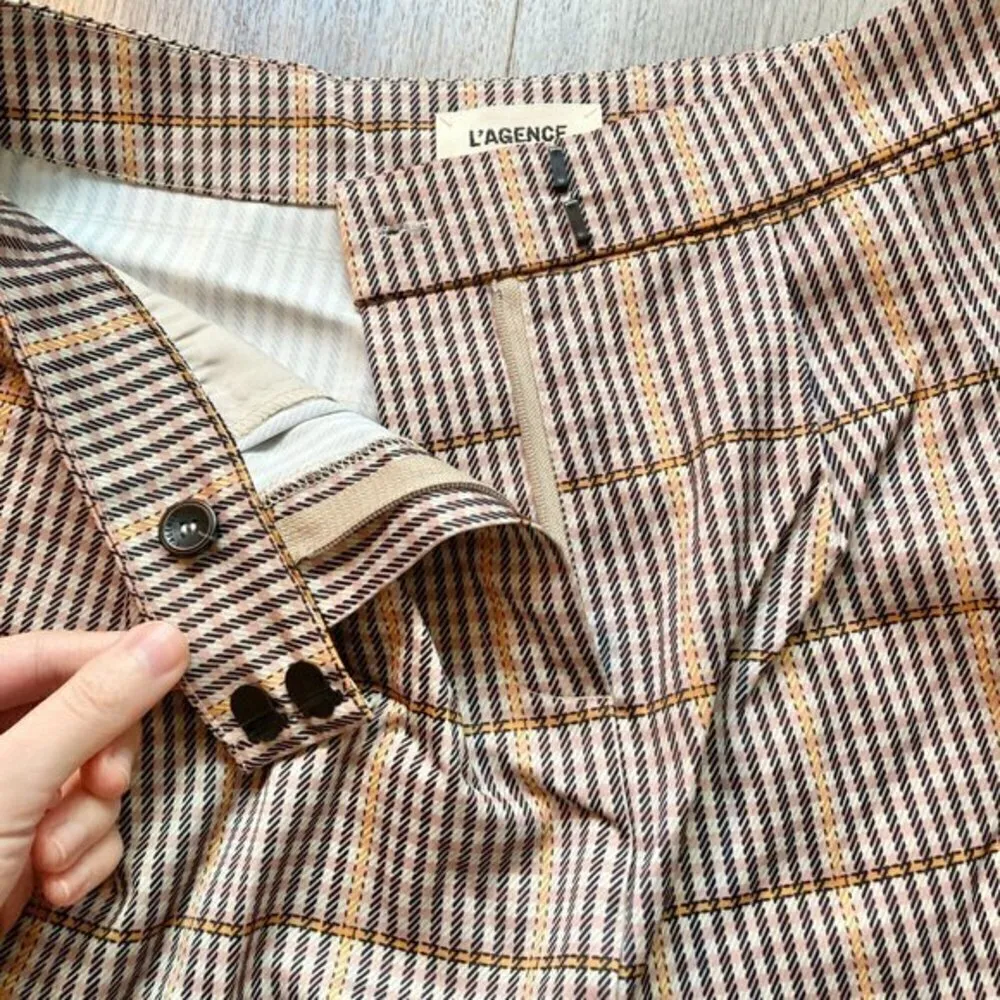 L'AGENCE Pleated Houndstooth Plaid Poly Satin Shorts in Chai Size 2 NWT - Image 7