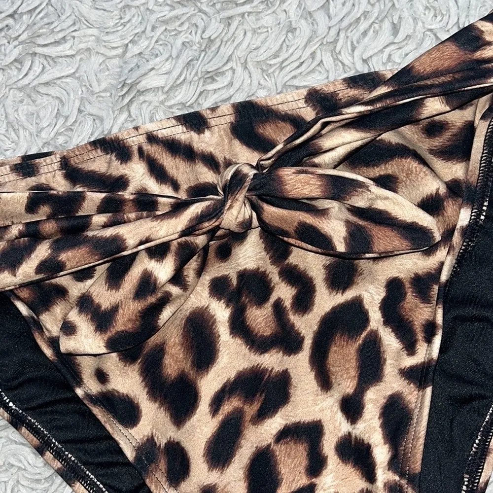 Carmen Marc Valvo Bikini Bottoms Leopard Print High Waist L Large - Image 3