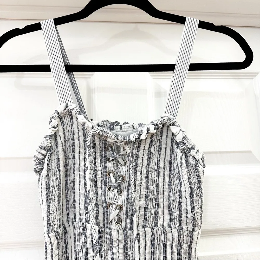 Sincerely Jules Striped Smocked Ruffle Hem Coastal Bodycon Mini Dress sz XS - Image 6