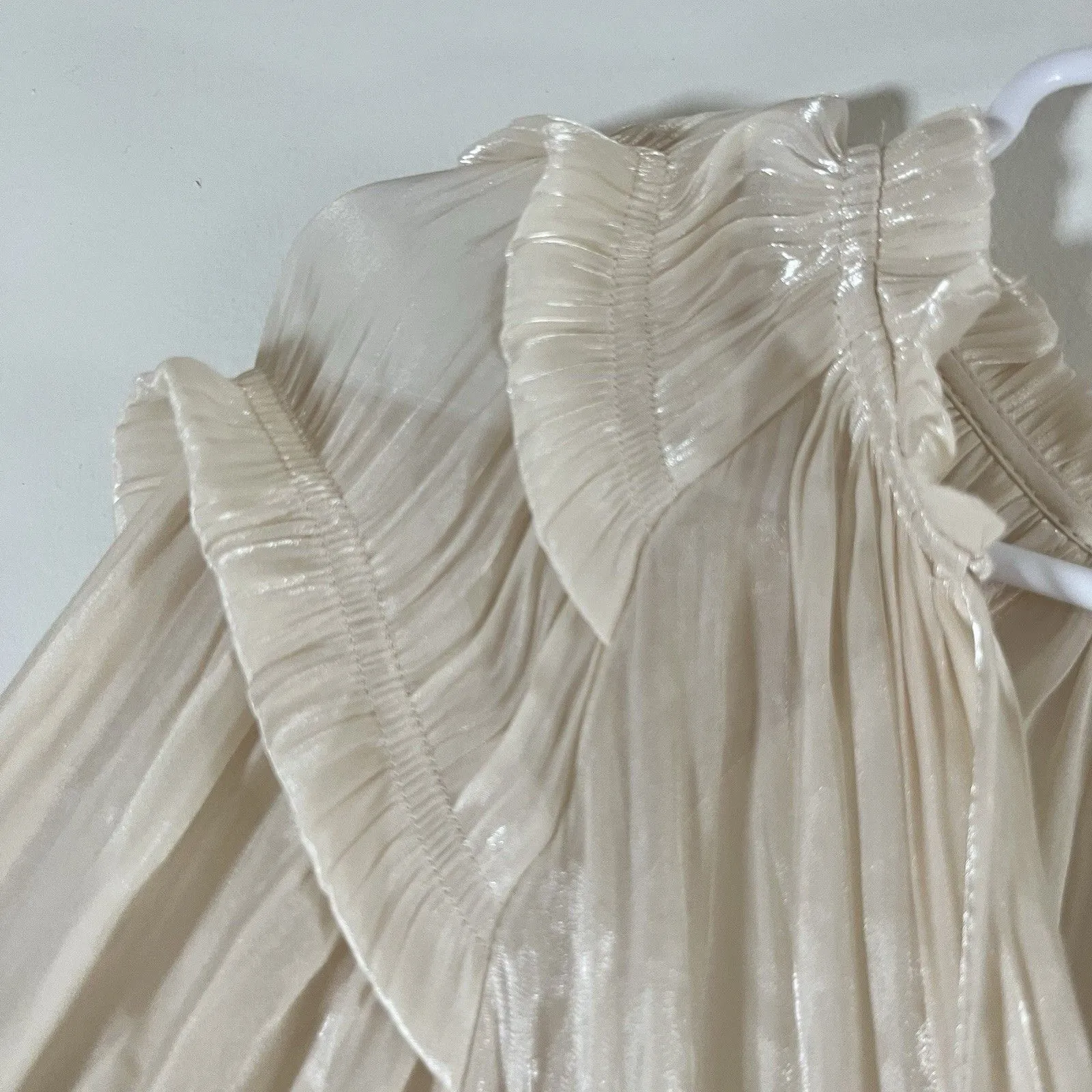 NWT Anthropologie Current Air Pleated Mini Tiered Dress Tropical Sz XS Ivory - Image 10