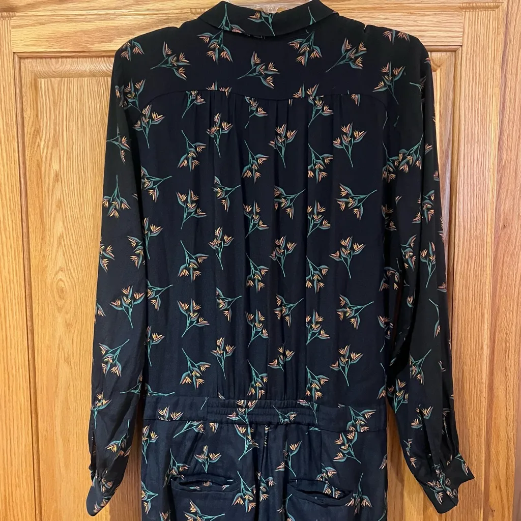 ba&sh Fady Noir Floral‎ Print Crossover V-Neck Viscose Jumpsuit Black US Size 8 - Image 14