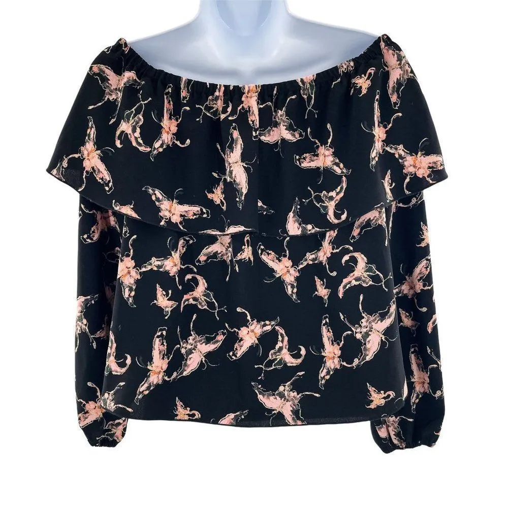 Aritzia Wilfred Morel Butterfly Off The Shoulder Ruffle Top Blouse Small Black - Image 99