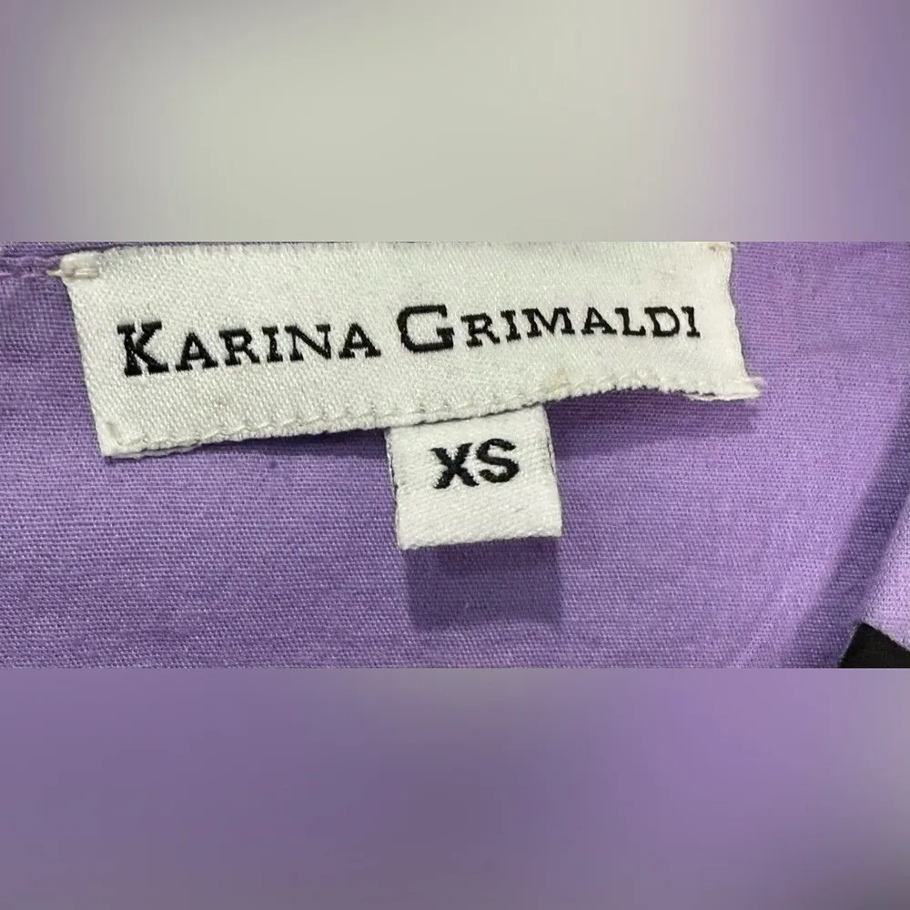 Karina Grimaldi Lavender Purple Cotton Mini Dress XS Full Skirt Puff Sleeve Rare - Image 4