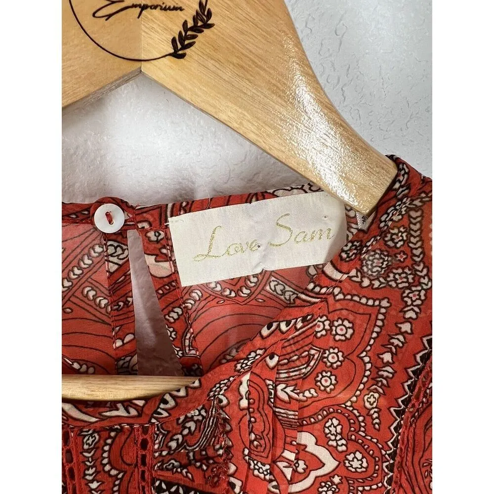 Love Sam Kamala Paisley Bandana Sheer Top XS Handkerchief Hem Anthropologie - Image 2