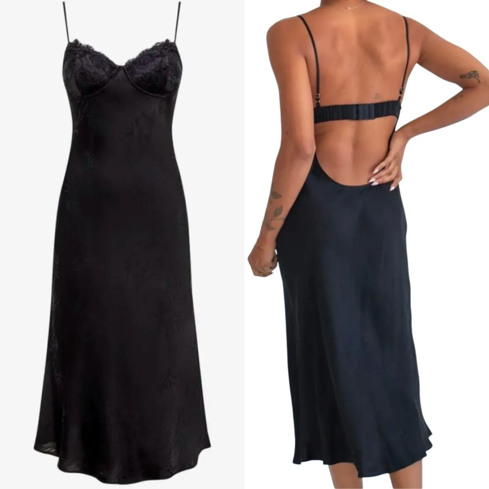 Rumored Negroni Midi Dress Black Bamboo MEDIUM Timeless Sophisticated‎ Cocktail - Image 2