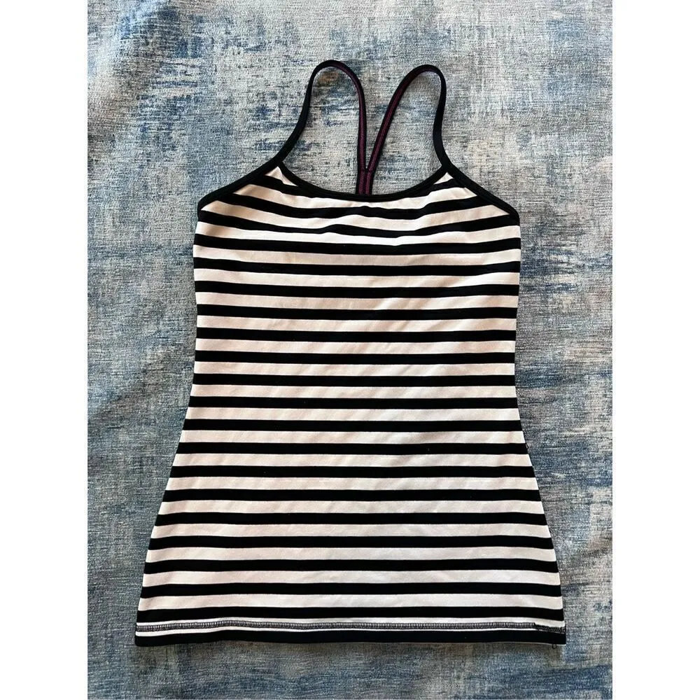 Lululemon Apex Stripe Black Angel Wing / Black Power Y Athletic Tank Top Size 6 - Image 6