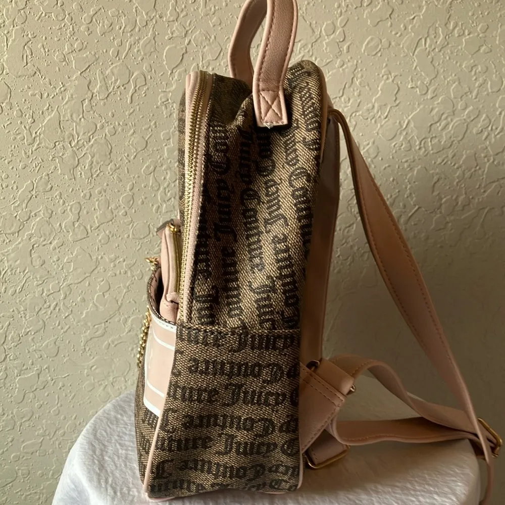 Juicy Couture Brown & Light Pink Backpack- extra pouch- Gold Tone - Image 9